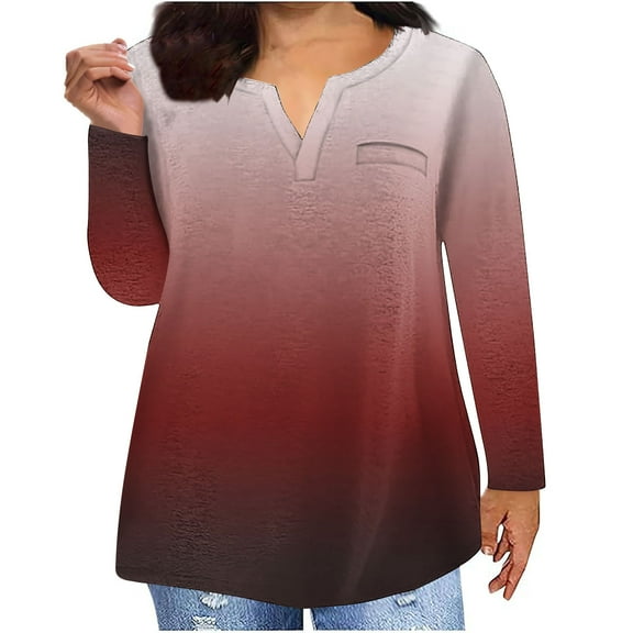 hotojiny Plus Size Tunic Tops for Women Long Sleeve V Neck Casual Shirts Fall Oversized Loose Pullover Blouse