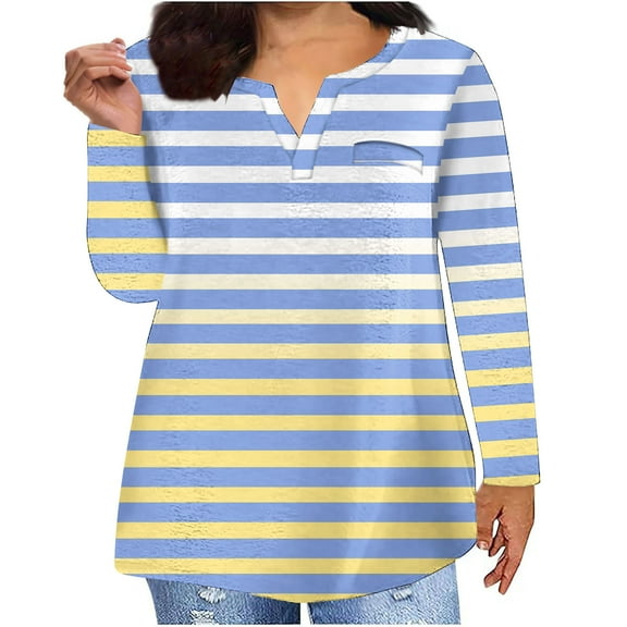 hotojiny Plus Size Tunic Tops for Women Long Sleeve V Neck Casual Shirts Fall Oversized Loose Pullover Blouse