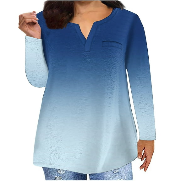 hotojiny Plus Size Tunic Tops for Women Long Sleeve V Neck Casual Shirts Fall Oversized Loose Pullover Blouse