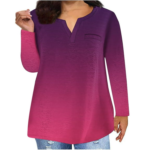 hotojiny Plus Size Tunic Tops for Women Long Sleeve V Neck Casual Shirts Fall Oversized Loose Pullover Blouse