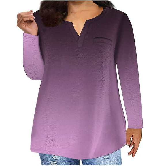 hotojiny Plus Size Tunic Tops for Women Long Sleeve V Neck Casual Shirts Fall Oversized Loose Pullover Blouse