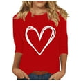 thumbnail image 1 of hotojiny Plus Size Valentine's Day Tops for Women 3/4 Sleeve Fashion Cute Soft T Shirts Lounge Crewneck Comfy Tops, 1 of 4