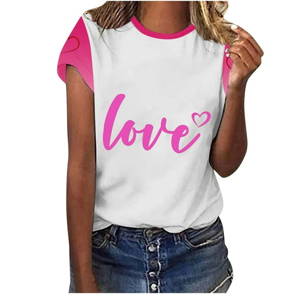 hotojiny Plus Size Valentine's Day Tops for Women Casual Short Sleeve Crewneck Soft T Shirts Fashion Summer Clothes