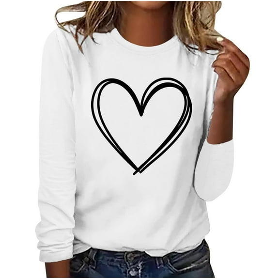 hotojiny Plus Size Valentine's Day Tops for Women Spring Fashion Long Sleeve Crewneck T Shirts Soft Casual Loose Cute Blouse