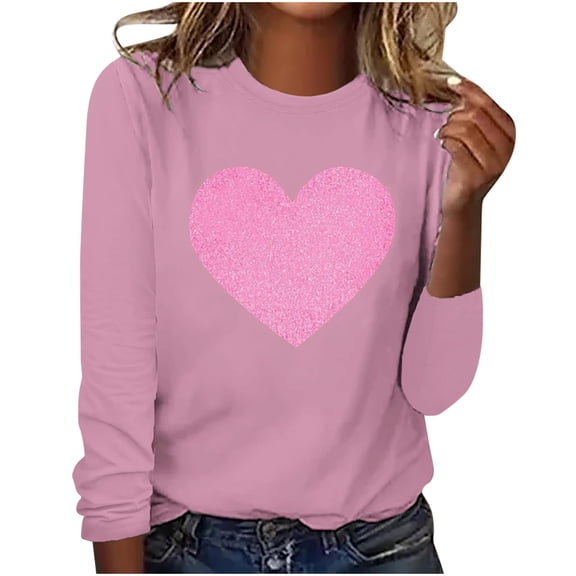 hotojiny Plus Size Valentine's Day Tops for Women Spring Fashion Long Sleeve Crewneck T Shirts Soft Casual Loose Cute Blouse