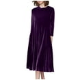 thumbnail image 1 of hotojiny Plus Size Velvet Dress for Women Vintage Soft Comfy Midi Dress Casual Elegant Longs Seeve Mock Neck Long Dress, 1 of 6