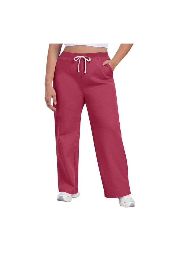 Plus Size Womens Sweatpants Open Bottom Wide Leg Lounge Pant Baggy Elastic Waist Long Sweat Pants for Gym Athletic