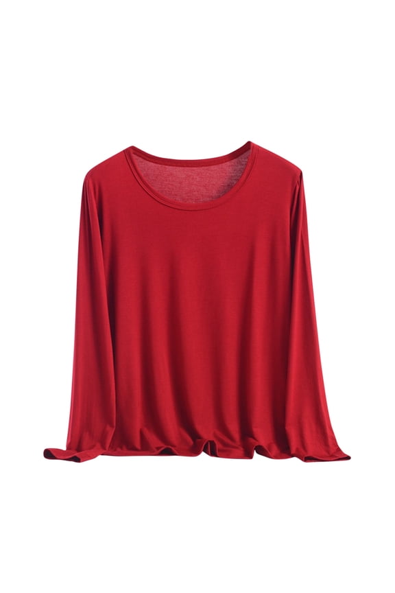 Plus Size Womens Tops Comfortable Solid Color Long Sleeves Sleep Shirt Soft Modal Scoop Neck Loose Pajamas Tee