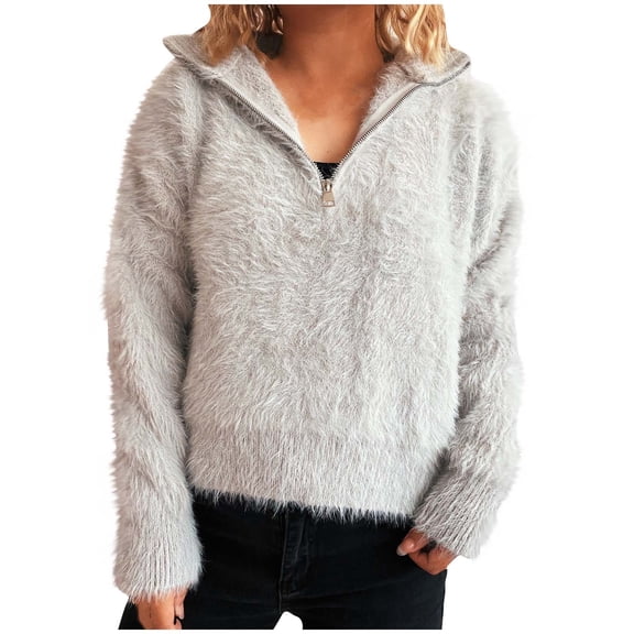 hotojiny Plush Sweatshirt for Women Fuzzy Fleece Quarter Zip Warm Pullover Fall Winter Thermal Long Sleeve Casual Top Outerwear