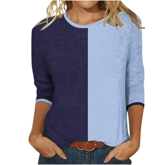 hotojiny Printed Tops for Women Casual Loose Round Neck 3/4 Sleeve Shirts Fashion Tee Shirts Tunic Blouses Fall