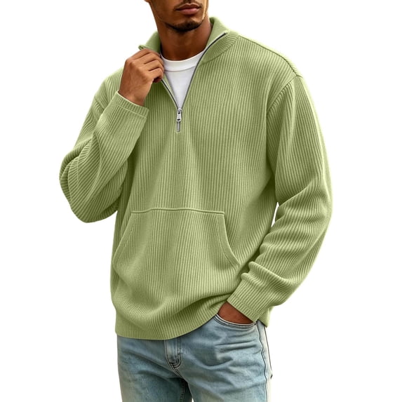 hotojiny Quarter Zip Pullover Men Vintage Corduroy Mock Neck Sweatshirts Fall Winter Long Sleeve Casual Golf Shirt Work Sports Tops(Green,Small)