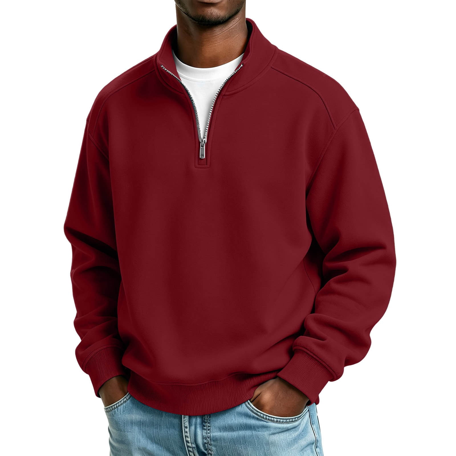hotojiny Quarter Zip Pullover Mens Loose Fit Stand Collar Casual ...