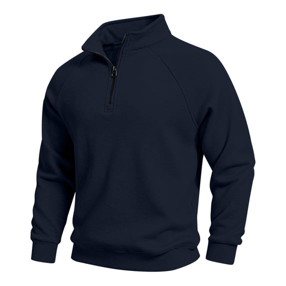 hotojiny Quarter Zip Pullover for Mens Stand Collar Windproof Sweatshirt Long Sleeve Casual Warm Gym Athletic Shirt(Navy,Large)