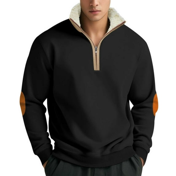 hotojiny Quarter Zip Sweatshirt for Men Soft Warm Fleece Lined Pullover Casual Stand Collar Trendy Shirts