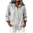 thumbnail image 1 of hotojiny Rash Guard for Women Sun Protection Clothing Button down Hoodie Trendy 3/4 Sleeve Beach Shirts with Drawstring, 1 of 6