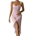 thumbnail image 1 of hotojiny Satin Dresses for Women Silk Sleeveless Spaghetti Strap Party Midi Dresses Cocktail Ruffle Hem Slim Bodycon Clubwear, 1 of 7