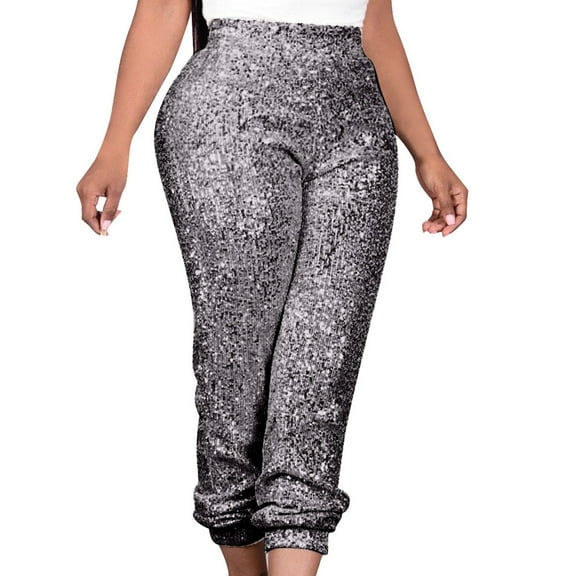 hotojiny Sequin Pants for Women Plus Size Sparkle Glitter High Waist Dance Pants Fashion Night out Party Taper Leg Pants