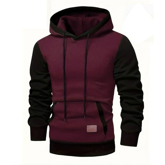 hotojiny Sherpa Lined Hoodies for Men Stylish Colorblock Fleece Pullover Winter Warm Thick Sweatshirt Heavyweight Outfit