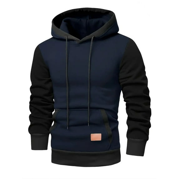hotojiny Sherpa Lined Hoodies for Men Stylish Colorblock Fleece Pullover Winter Warm Thick Sweatshirt Heavyweight Outfit