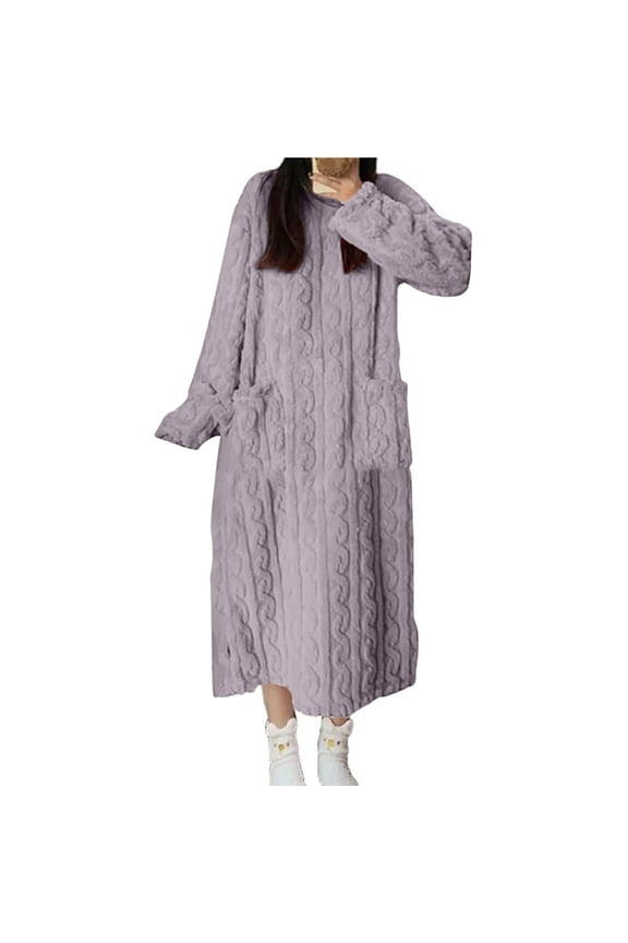 Sherpa Robes for Women Fleece Lined Long Sleeves Loungewear Winter Warm Sleep Dress Loose Sleepwear Fuzzy Housecoat Bathrobe