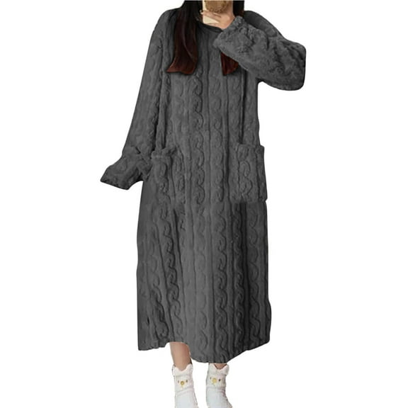 hotojiny Sherpa Robes for Women Fleece Lined Long Sleeves Loungewear Winter Warm Sleep Dress Loose Sleepwear Fuzzy Housecoat Bathrobe