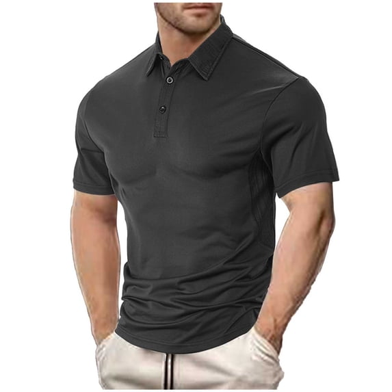 hotojiny Shirts for Men Performance Short Sleeve Mens Golf Shirts Plain Classic Fitted Athletic Work Tee Button Collared Summer Tops