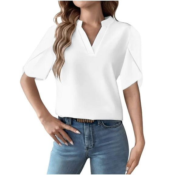 hotojiny Shirts for Women Half Sleeve V Neck Dressy Casual Business Blouses Spring Trendy Clothes Fashion Work Tops