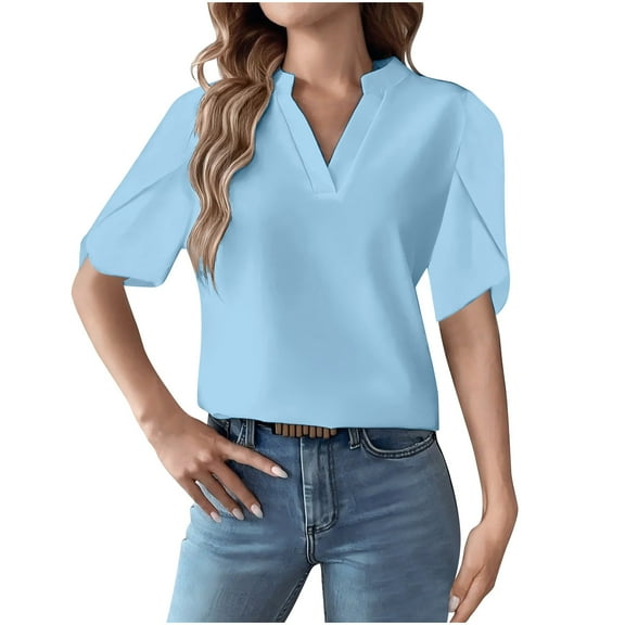 hotojiny Shirts for Women Half Sleeve V Neck Dressy Casual Business Blouses Spring Trendy Clothes Fashion Work Tops