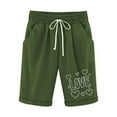 thumbnail image 1 of hotojiny Shorts for Women Straight Leg Rolled Knee Length Trousers Cotton Linen Drawstring Elastic Waist Heart Graphic Shorts with Pockets, 1 of 3