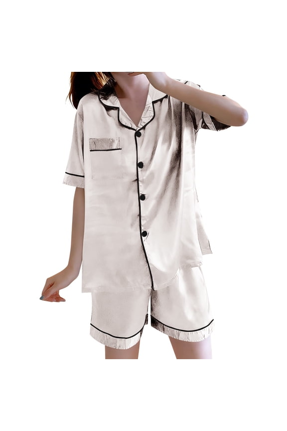 Silk Pajamas for Women Plus Size Short Sleeve Sleepwear Soft Button down Loungewear 2 Piece Satin Pjs Shorts Set with Pockets