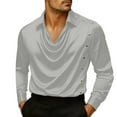 thumbnail image 1 of hotojiny Silk Satin Shirts for Men Cowl Neck Long Sleeve T Shirt Casual Ruched Collar Wedding Party Prom Shirts Spring Outfit, 1 of 5