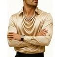 thumbnail image 1 of hotojiny Silk Satin Shirts for Men Cowl Neck Long Sleeve T Shirt Casual Ruched Collar Wedding Party Prom Shirts Spring Outfit, 1 of 3