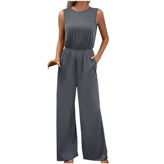 hotojiny Sleeveless Jumpsuit for Womens High Waist Wide Leg Long Pants Rompers with Pockets Dressy Casual One-Piece Outfits