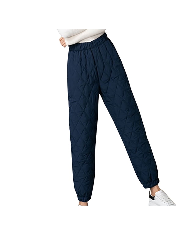 Snow Pants Womens Winter Windproof Plus Size down Pants Cinch Bottoms Outdoor Thermal Warm Loose Padded Ski Pants