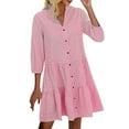thumbnail image 1 of hotojiny Spring Dresses for Women Trendy Plaid V Neck Ruffle Hem Casual Dress 3/4 Sleeve Button down Tiered Tunic Dress, 1 of 5