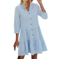 thumbnail image 1 of hotojiny Spring Dresses for Women Trendy Plaid V Neck Ruffle Hem Casual Dress 3/4 Sleeve Button down Tiered Tunic Dress, 1 of 6