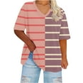 thumbnail image 1 of hotojiny Spring Tops for Women Plus Size Stripe Half Sleeve T Shirts Comfortable V Neck Oversized Summer Tee Clothes, 1 of 4