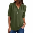 thumbnail image 1 of hotojiny Spring Tops for Women Lightweight Rolled Long Sleeve Henley Shirts Casual Summer V Neck Button Blouses Work Outfits, 1 of 7
