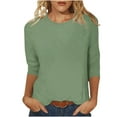 thumbnail image 1 of hotojiny Spring Tops for Women Lightweight Solid Color 3/4 Sleeve Crewneck Basics Tees Plus Size Soft Comfy Summer Work Shirt, 1 of 6