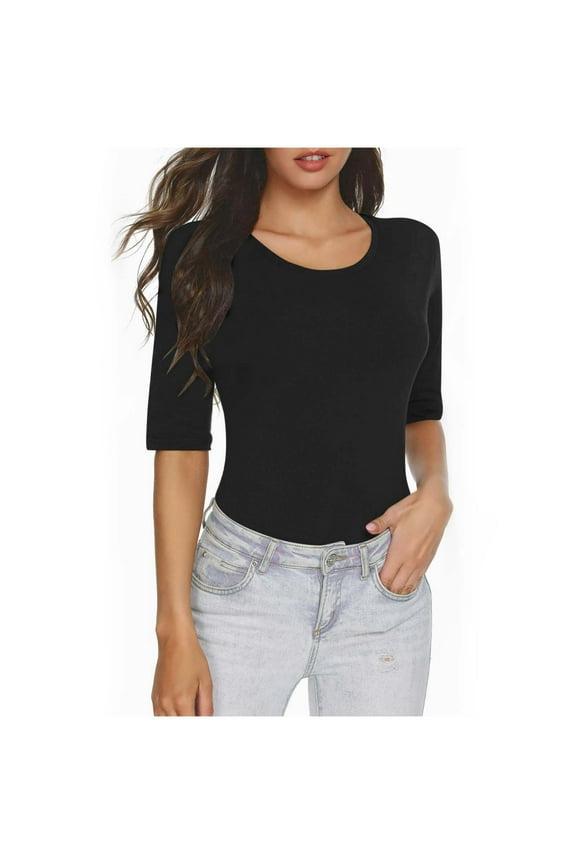 Spring Tops for Women Soft Stretchy Half Sleeve Crew Neck T Shirts Solid Slim Fit Casual Summer Basic Tees Going out Clothes