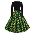 thumbnail image 1 of hotojiny St. Patrick's Day Dress for Women Fashion Elegant A-Line Flowy Maxi Dress Long Sleeve Crewneck Spring Summer Dress, 1 of 4