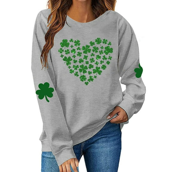 hotojiny St. Patrick's Day Sweatshirts for Women Fashion Long Sleeve Crewneck Cute Pullover Tops Lounge Loose Soft Shirts