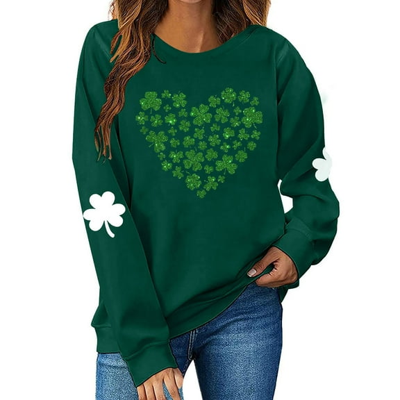 hotojiny St. Patrick's Day Sweatshirts for Women Fashion Long Sleeve Crewneck Cute Pullover Tops Lounge Loose Soft Shirts