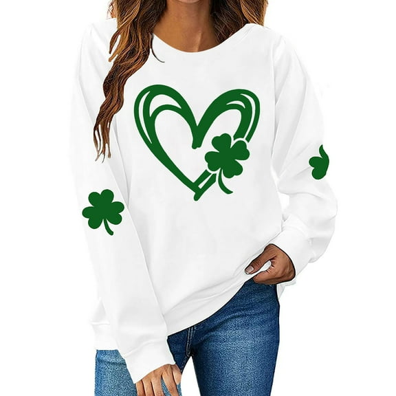 hotojiny St. Patrick's Day Sweatshirts for Women Fashion Long Sleeve Crewneck Cute Pullover Tops Lounge Loose Soft Shirts