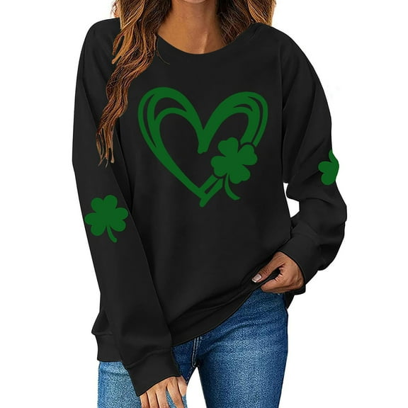 hotojiny St. Patrick's Day Sweatshirts for Women Fashion Long Sleeve Crewneck Cute Pullover Tops Lounge Loose Soft Shirts