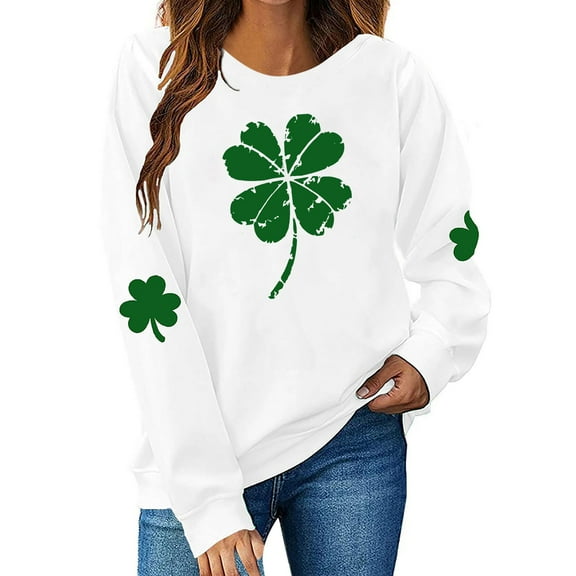 hotojiny St. Patrick's Day Sweatshirts for Women Fashion Long Sleeve Crewneck Cute Pullover Tops Lounge Loose Soft Shirts