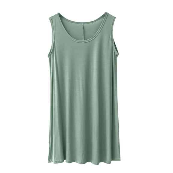 hotojiny Summer Dresses for Women Beach Sleeveless Solid Color Flowy Tshirt Tank Sundresses Soft Cozy Crew Neck Plus Size Dresses