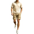 thumbnail image 1 of hotojiny Summer Golf Sets for Men Stylish Button Collared Plaid Shirt with Shorts Set Breathable Short Sleeve 2 Piece Outfits(Beige,Medium), 1 of 7
