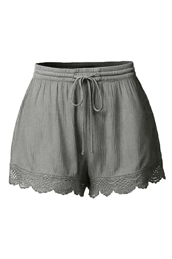 Summer Lounge Shorts for Women Comfy Plus Size Pajama Shorts Elastic Waist Casual Lace Trim Beach Short Pants