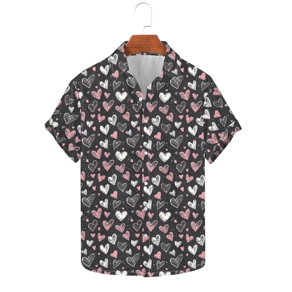 hotojiny Summer Men's Shirts Casual Button Down Short Sleeve T-Shirts Valentine's Day Outfit Fashion Printed Boho Beach Top M-4XL